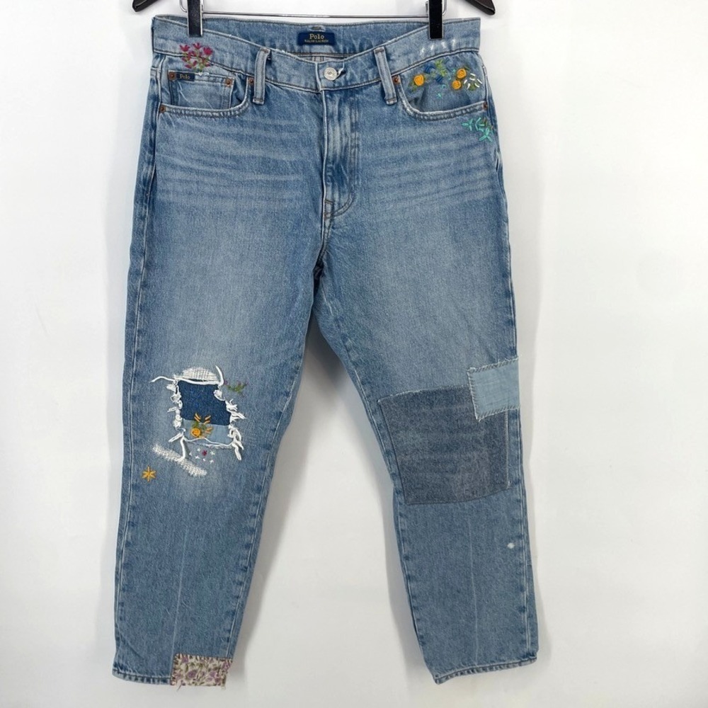 Polo Ralph Lauren‎ Women 27 FITS 31x 26 Relaxed Taper Floral Embroidered Jeans